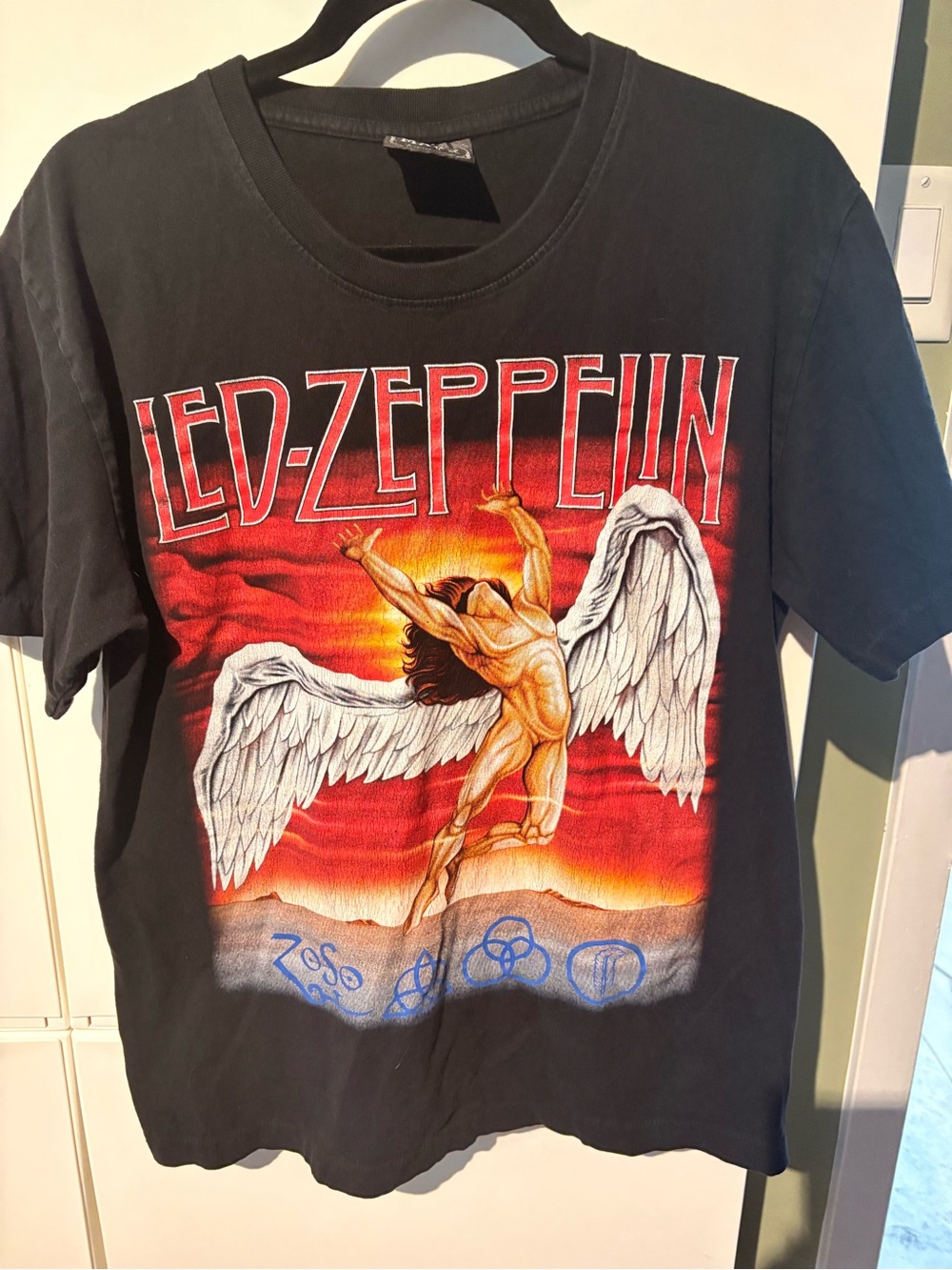 Led Zeppelin Black Graphic Band Tee with Red & White Winged Design